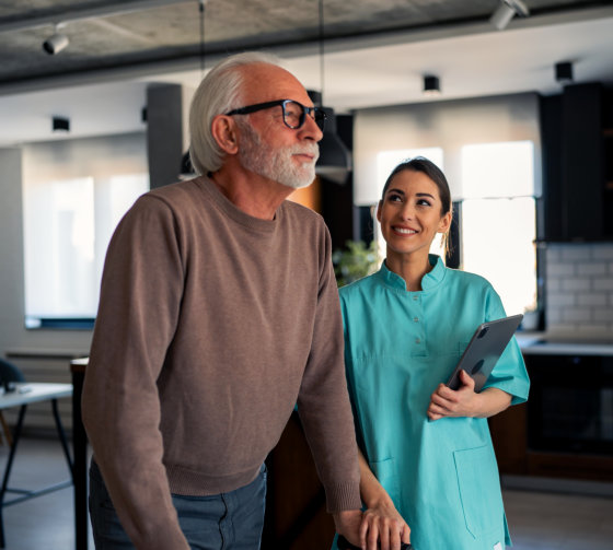 senior woman with caretaker