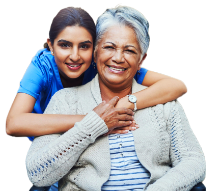 caretaker hugging senior woman